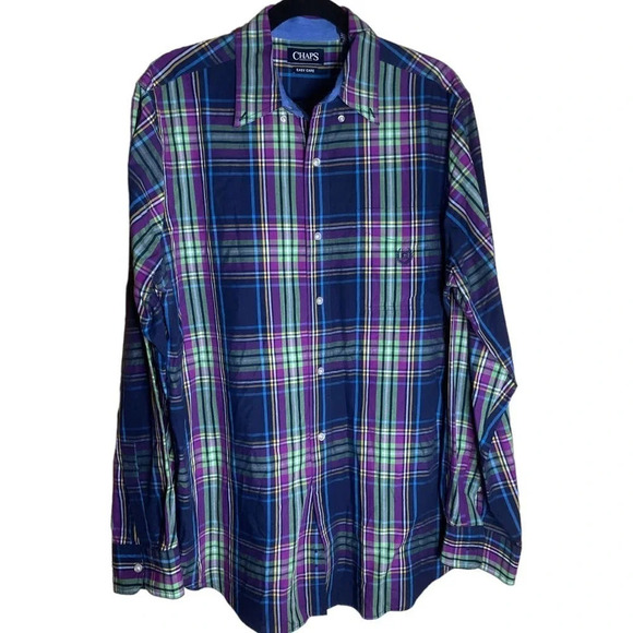 CHAPS Men's Ralph Lauren Purple & Green Plaid Long Sleeve Shirt Size Large Tall - Picture 1 of 10